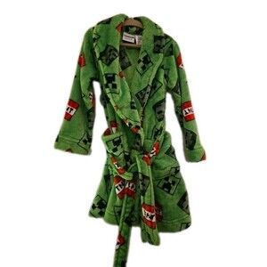 Minecraft TNT Plush Bath Robe Boy's Size 4/5 Pajama & Swimsuit Cover Up Bathrobe